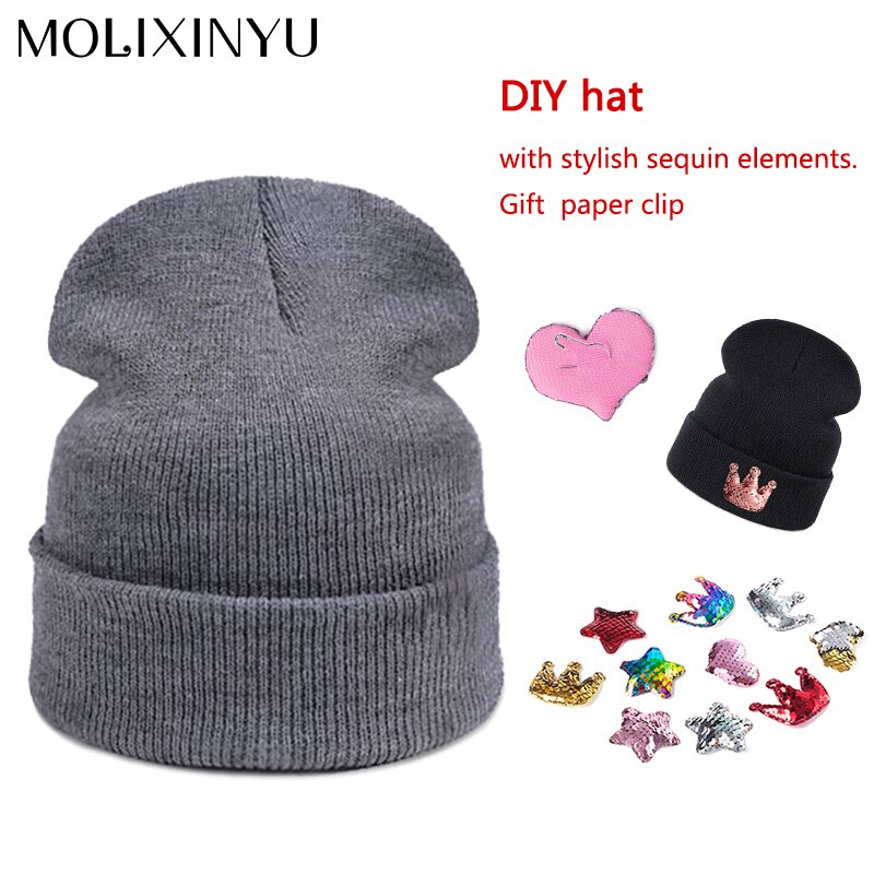 MOLIXINYU ファッション DIY スパンコール帽子子供少年少女のためのガールズベビー冬厚いかわいい帽子無料ギフトペーパークリップ 2-6Y