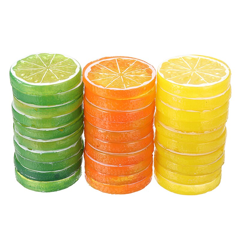 10pcs 5cm Artificial Lemon Slice Plastic Simulation Fruit Lemon Slice for Home Party Kitchen Decor Scenes Props