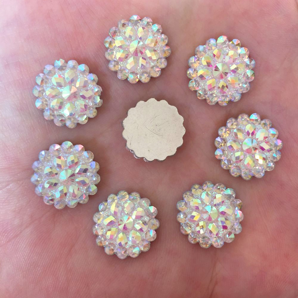 Wit 20 pcs 14mm AB Resin Shiny Ronde Plaksteen Rhinestone Plakboek Wedding DIY Hars Ornamenten PF349