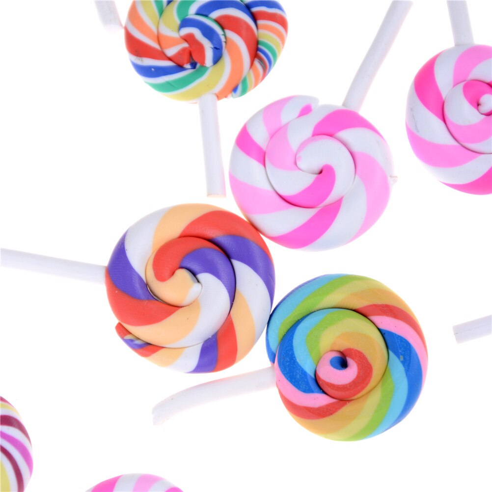 5Pcs Mini Polymer Clay Lollipop Simulation Artificial Food Rainbow Lollipop Candy DIY Home Decor Parts Clay Crafts