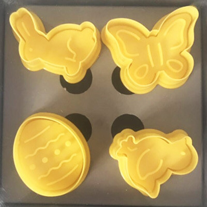 4Pcs Easter Bunny Pattern Plastic Baking Mold Kitchen Biscuit Cookie Cutter Pastry Plunger 3D Die Fondant Cake Decorating Tools