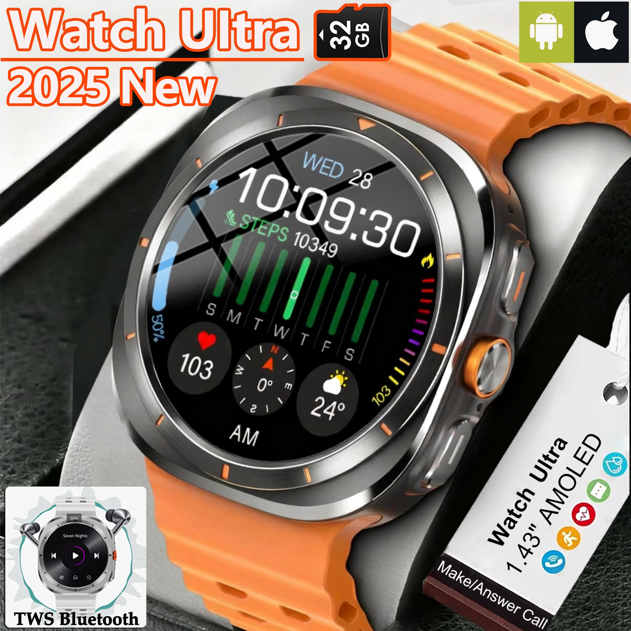 accorto guarda ultra 32GB memoria video NFC Schermo AMOLED HD da 1,43 pollici accorto guarda Uomo sport fitness inseguitore Smartwatch Donna