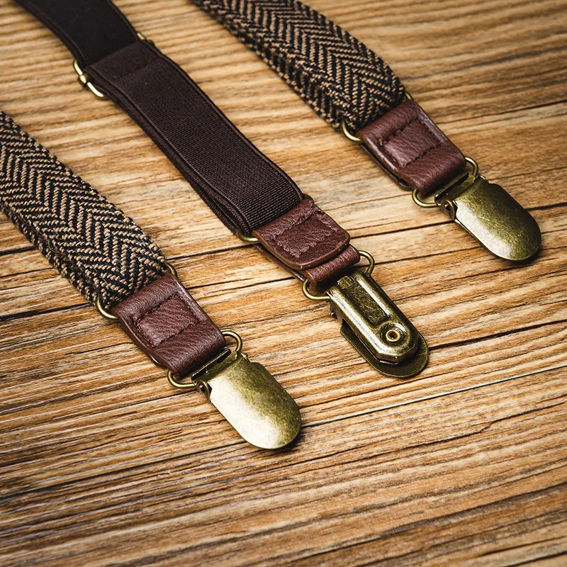 Bretelles de pantalon antidérapantes pour hommes, matériau à chevrons, Clip de sangle rétro, britannique, pour fête de mariage, 2x120cm