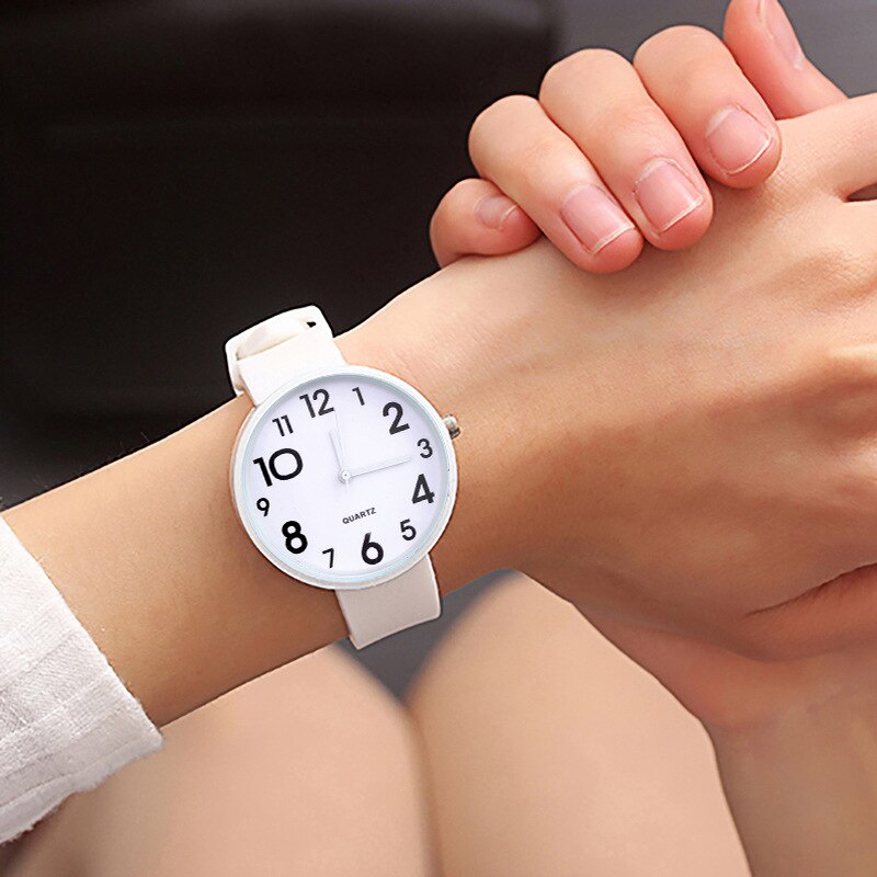 Silicone Polshorloge Vrouwen Horloges Dames Top Quartz Horloge Voor Vrouw Klok Vrouwelijke Uur Relog Montre Femme: white big numerals