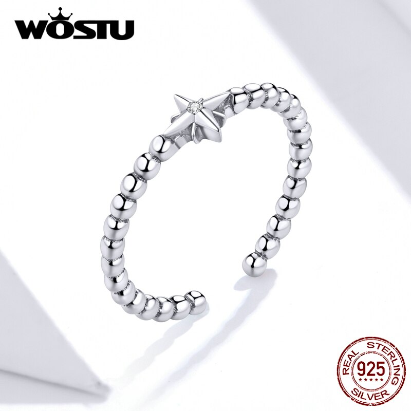 Wostu Starlight Open Ring 100% 925 Sterling Zilver Maat Verstelbaar Cz Wedding Kraal Romantische Ring Vinger Vrouwelijke Sieraden CQR647