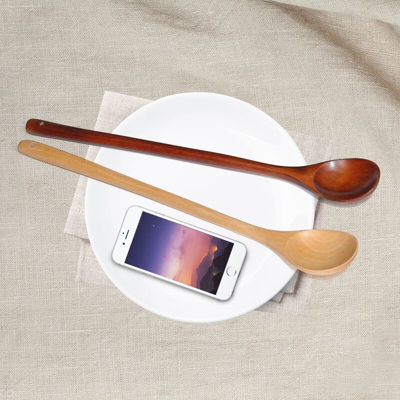 33*5cm Long Handle Wooden Spoon Natural Wood Coffee Tea Spoons Lengthening Stirring Spoon