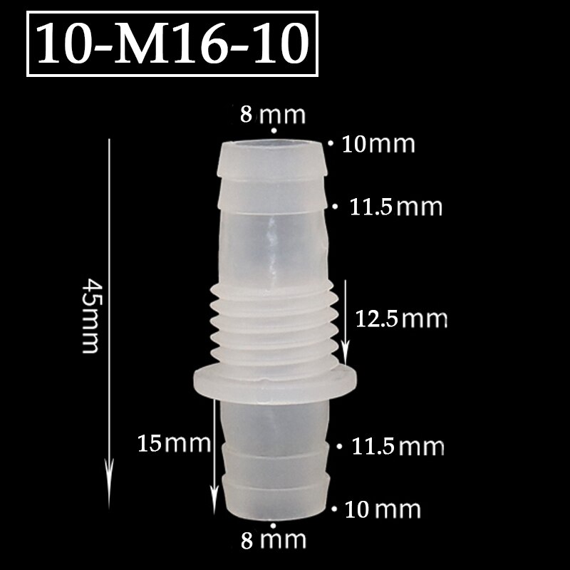 10Pcs 8~12mm M14~M16 Thread PP Straight Connectors Aquarium Fish Tank Plastic Pagoda Joints Food Grade Air Pump Hose Nut Adapter: 10-M16-10