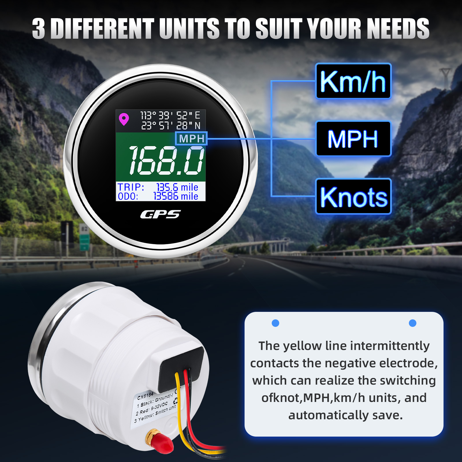 Velocímetro GPS con antena GPS, odómetro de pantalla TFT de 2 ", 52mm, pantalla Digital de viaje para 12V y 24V, para coche, barco, motocicleta, yate, MPH, KMH