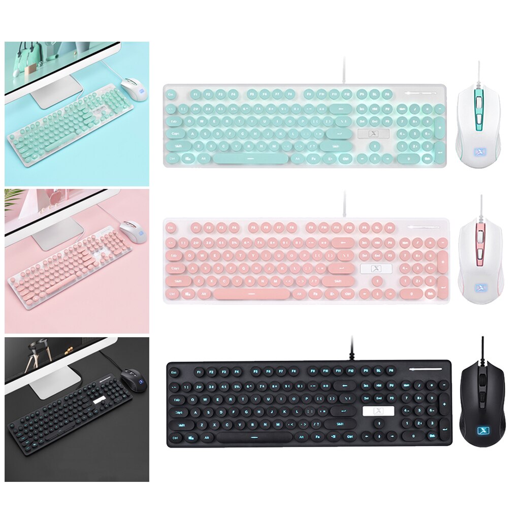 Retro Style N520 Wired USB Mechanical Keyboard Keypad 4 Buttons Game Mouse Set Round Key Full-Size Power-Saving