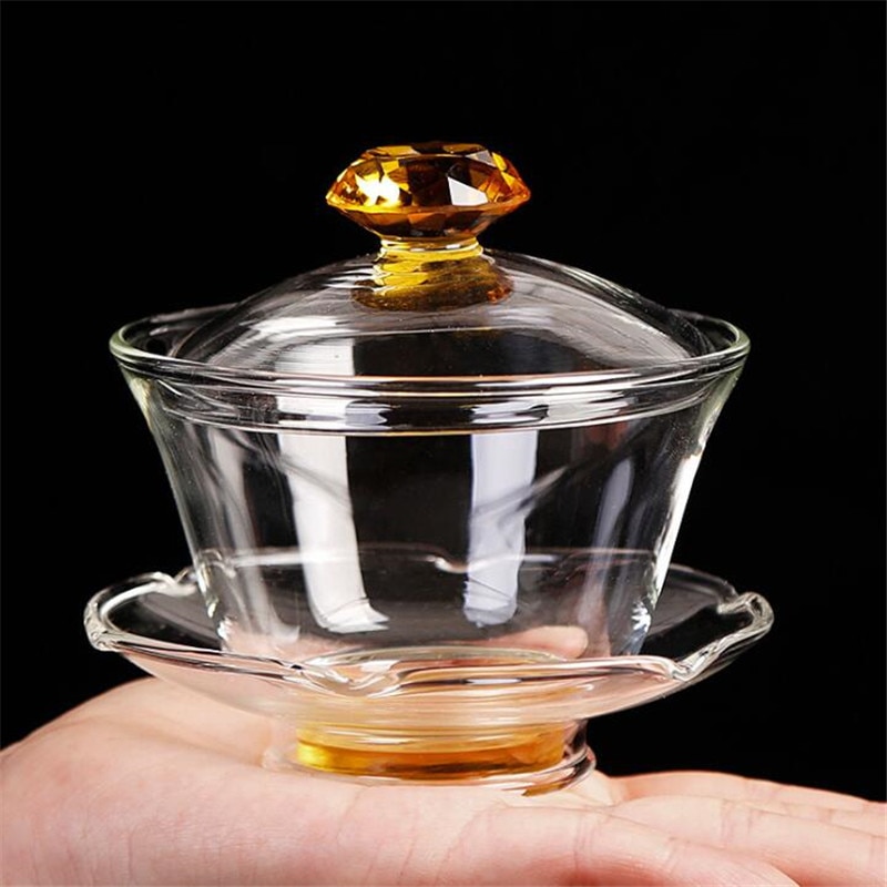 Taza de té de viaje de zafiro chino, vaso de vidrio transparente, resistente al calor tradicional, Gaiwan Guan Yin Kung Fu, 200ml