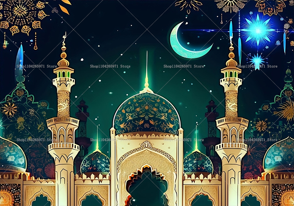 Glad ramadan marocko nattscen bakgrund eid al-fitr dekoration hem islamisk muslimsk festival fest fotobåstillbehör: S / Ljusgrön