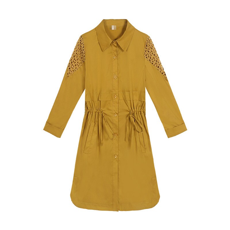 Våren trenchcoat damkläder lös enkelknäppt tunn kappa medellång vindjacka slim-fit genombrutna kvinnliga toppar  j180