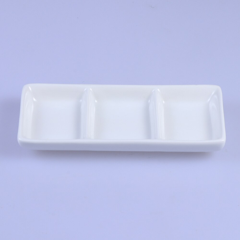 2PCS Ceramic Sauce Dishes Rectangular Sauce Fruit Dessert Plates Food Dipping Bowls Appetizer Plates (6inch, 3 Grids)