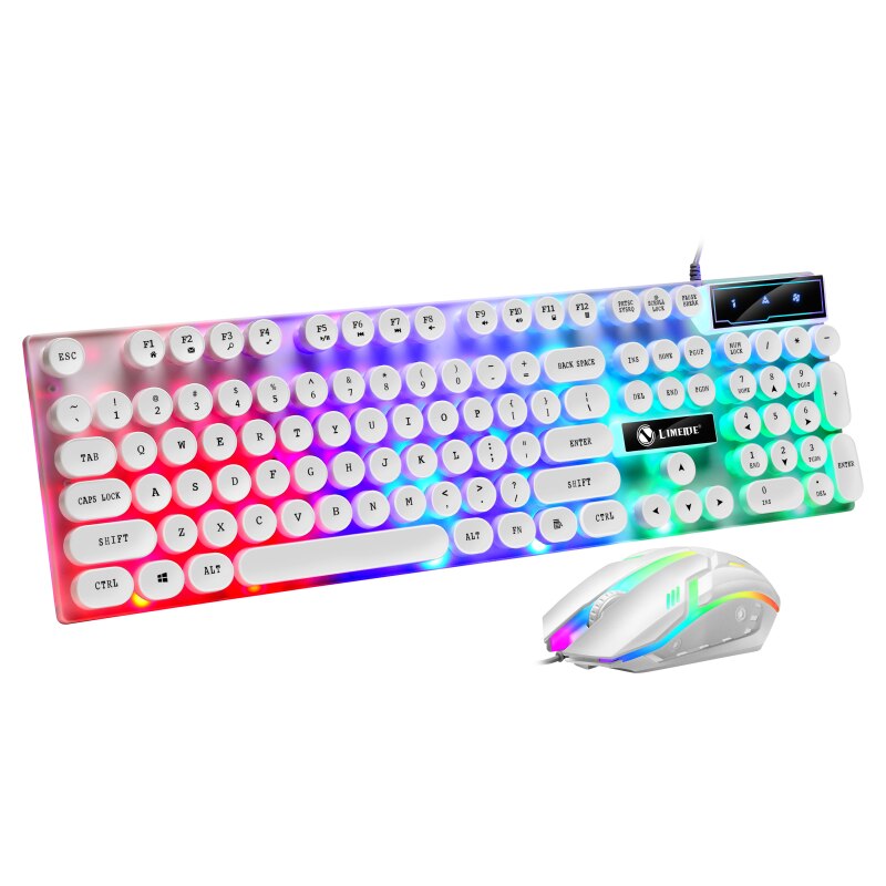GTX300 Typewriter Keyboard and Mouse Set Punk Retro Keyboard Backlit Game USB Wired Keyboard and Mouse Set for PC Desktops: White Keyboard Mouse