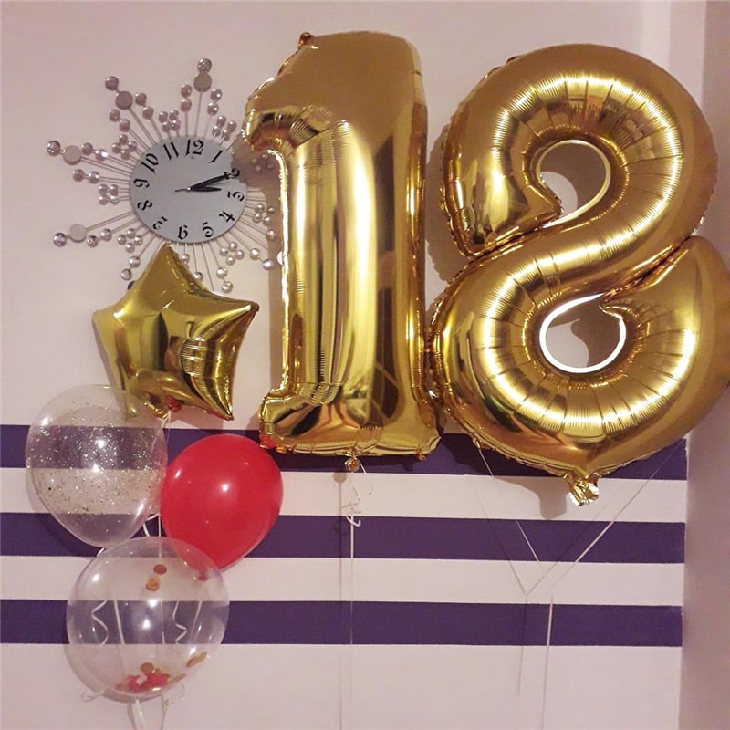 Globo número 18 de 32/40 pulgadas para niño y niña, globos de aluminio de Color dorado, plateado, azul y rosa, decoración para de aniversario de 18 cumpleaños