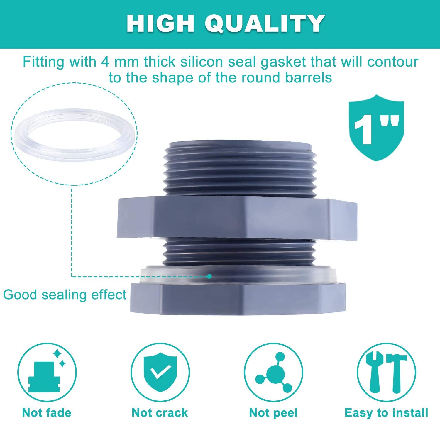 Outus 2 Pieces 1 Inch PVC Bulkhead Fitting for Rain Barrels, Aquariums, Water Tanks and Ponds