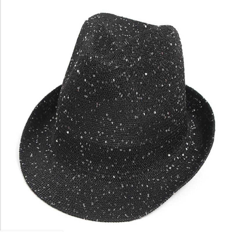 Lato siatkowany, z cekinami brokat jazzowy kapelusz dzianiny lekki oddychający kapelusz na plażę fedora moda taniec uliczny kapelusz