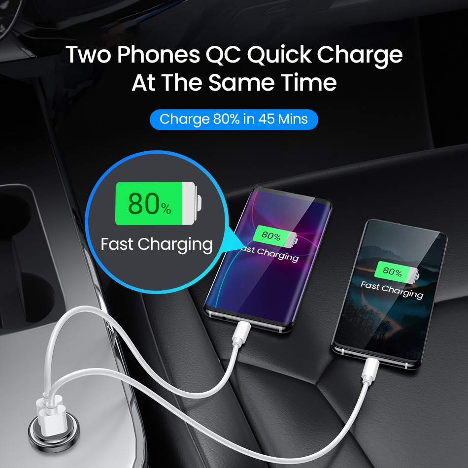 36W QC 3.0 Quick Charge Dual USB Car Charger All Metal Car Auto Charger Mini Car Phone Charger for iPhone Samsung Huawei Xiaomi