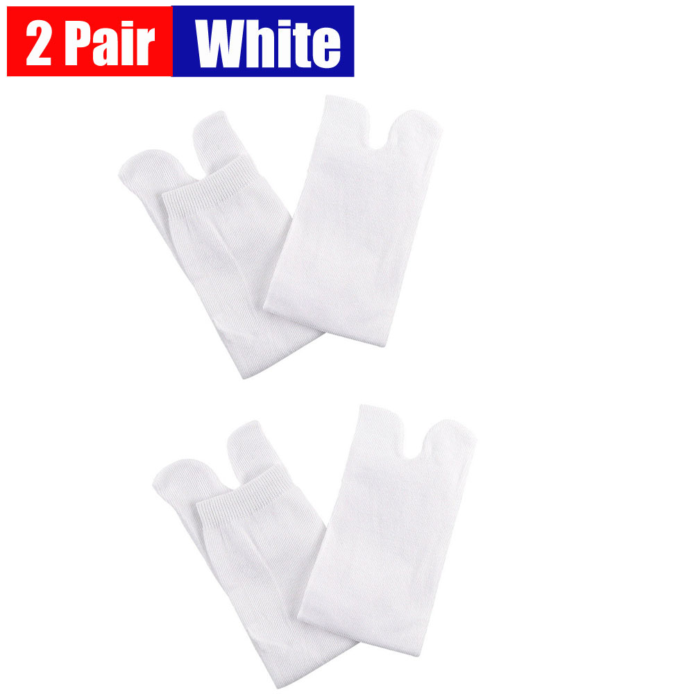 Tongs à bout en V, 2 paires, chaussettes noires, grises, blanches, en coton, deux doigts, décontractées, vêtements de tous les jours, unisexes: WHITE