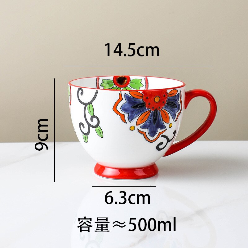 American Product Heavy Color Hand-painted Ceramic Breakfast Cup Home Large-capacity Mug Coffee Oatmeal Cup: 9