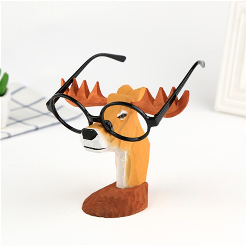 Massief houten brilmontuur, gesneden displayrek, dier, massief houten sieraden, retro, giraffe, alpaca, ornamenten