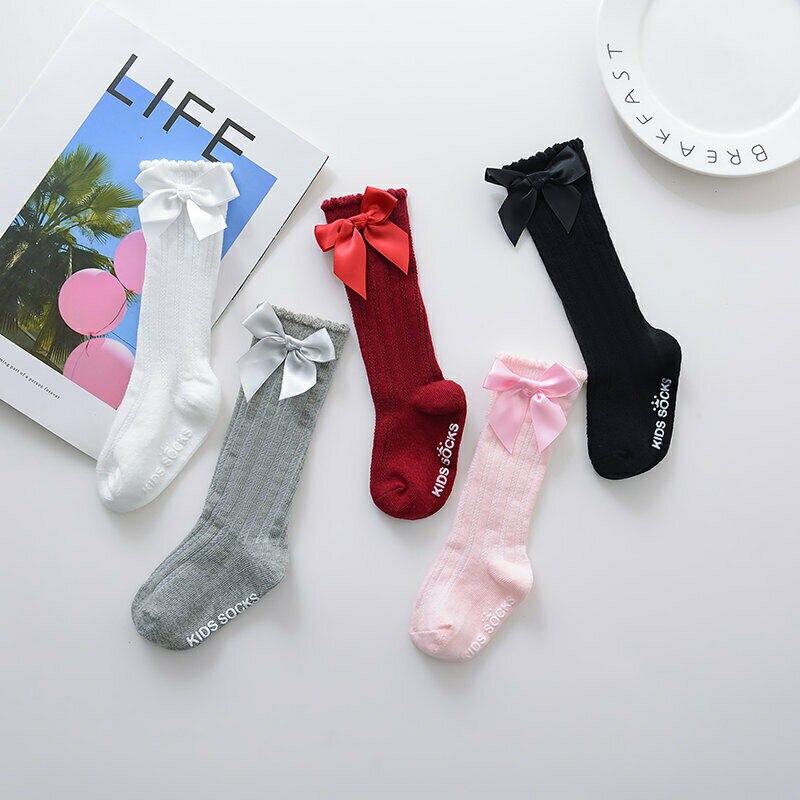 Schattige Baby Meisje Sokken Knie Hoge Bogen Prinses Sokken Lange Buis Booties Gestreepte 5 Kleuren