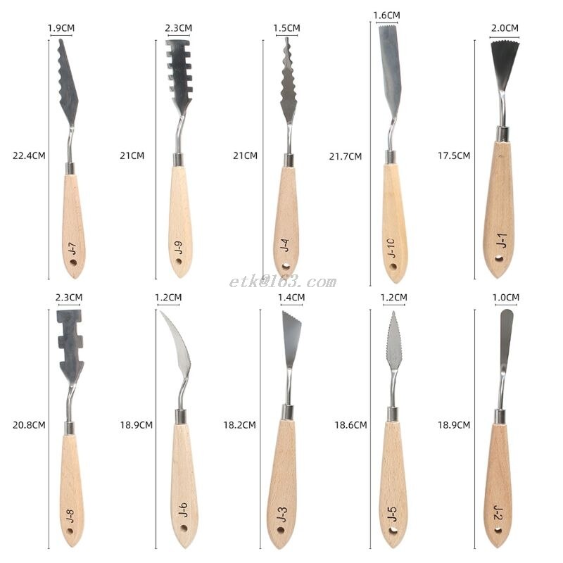Juego de 10 unidades de paleta de pintura de acero inoxidable, espátula para pintura al óleo, espátula para artista, herramientas para pinturas acrílicas