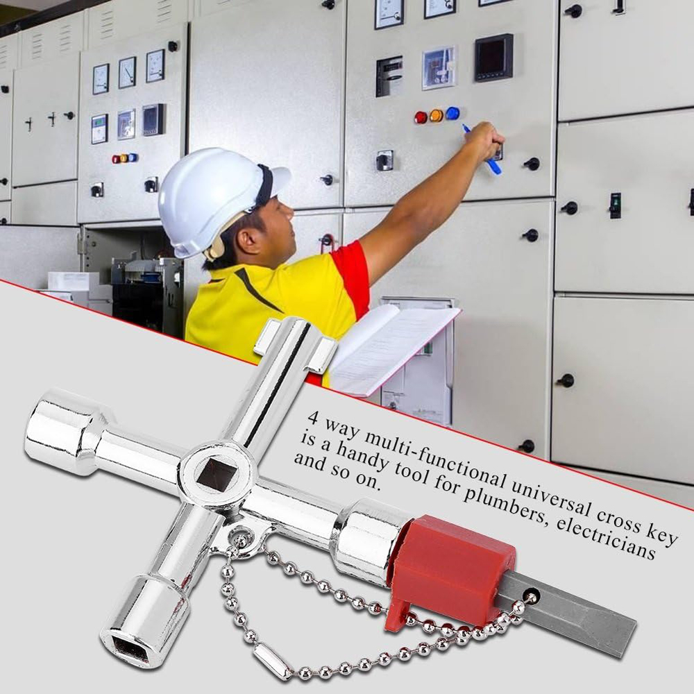 Llave cruzada de 4 vías, llave triangular multifunción de aleación de Zinc, llave de apertura Universal, herramienta para fontaneros, electricistas, gabinete de ascensor