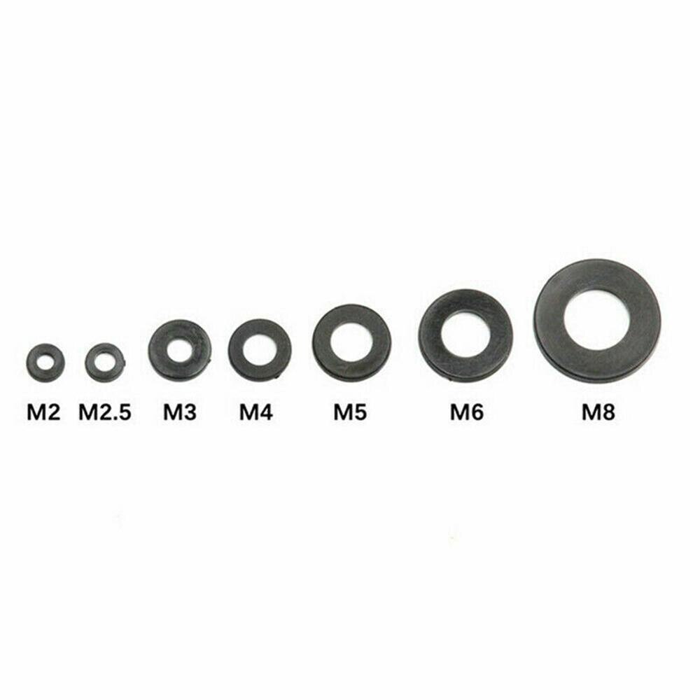 364 Uds M2 M2.5 M3 M4 M5 M6 M8 de Nylon negro Arandela de goma plana separador sellos de arandela anillo de junta de . Exclusivo.