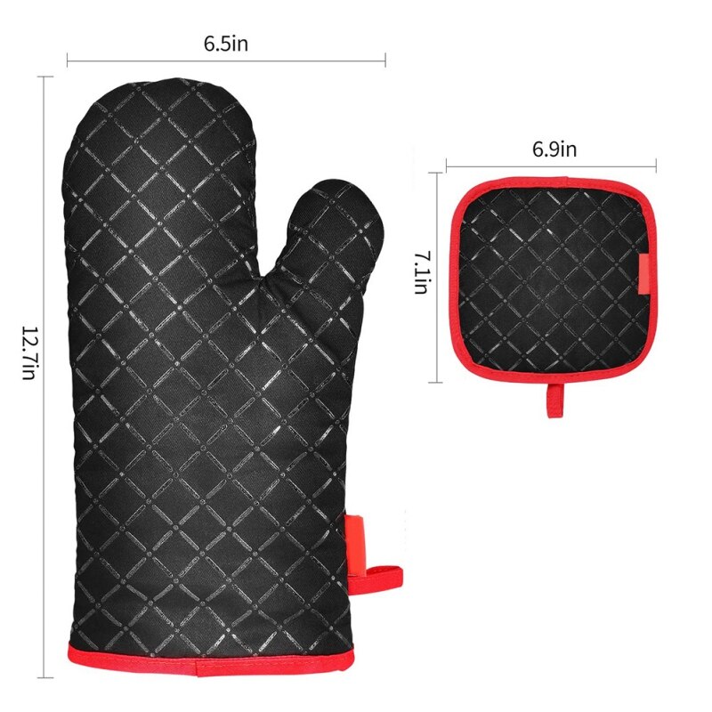 Gants De cuisine pour la Cuisson 2 Mitaines À Four et Sous 2 Pot Set De Support Antidérapant Résistant à la Chaleur Four à Micro-ondes