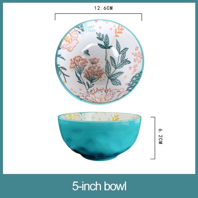 Juego de platos de cerámica para fruta, ensalada, Bol para arroz o sopa, bandeja redonda, vajilla decorativa de porcelana de hueso, platos de cocina: 5 inch bowl