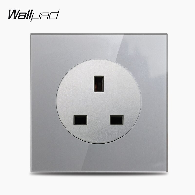 Wallpad L6 Grey Glass Single 13A UK 3 Hole Wall Power Socket Electric Outlet