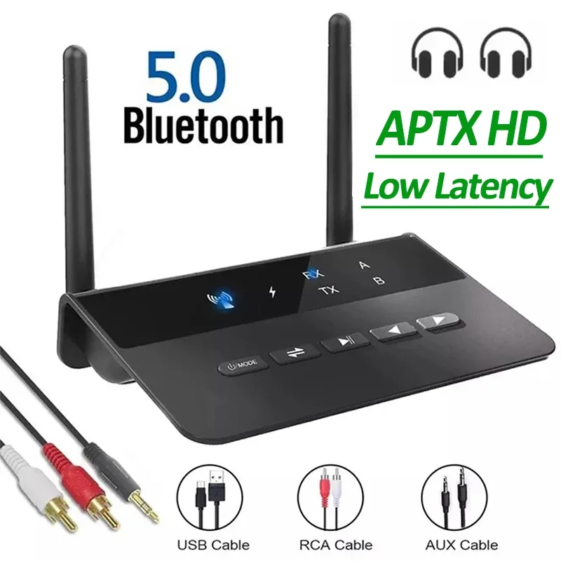 80M Bluetooth 5.0 Zender Ontvanger Aptx HD LL Lage Latency Draadloze Audio Adapter 3.5mm AUX RCA Jack voor PC TV Hoofdtelefoon
