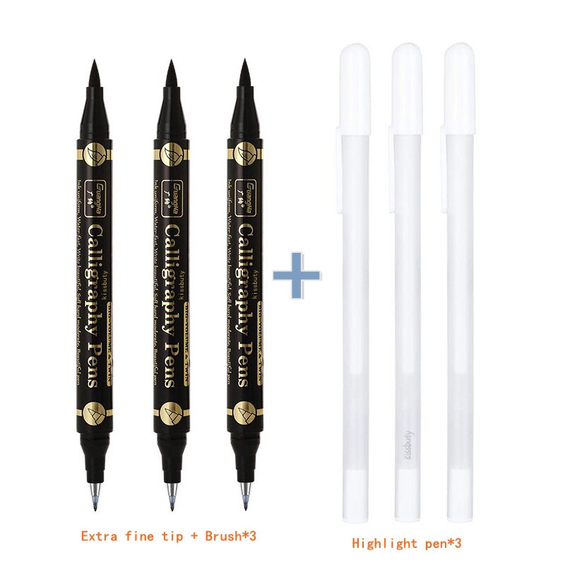 3/6PCS Dual Tip Pen Black Calligraphy Brush Pen Lettering Pens Art Marker White Pen for Beginners Writing Sketches Art Drawings: Extra Fine Tip-6Pcs