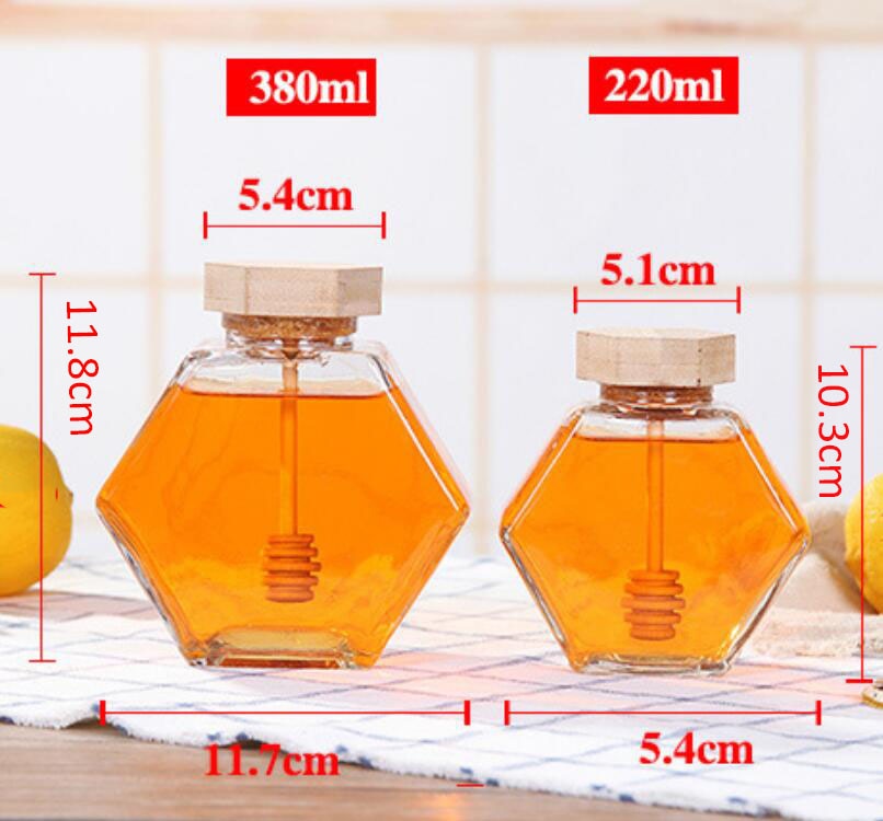 Glas honning krukke til 220ml/380ml mini lille honning flaske container gryde med træ honning stick ske