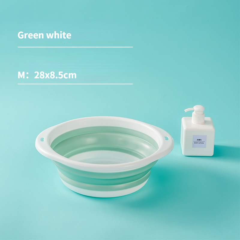 Household Silicone Folding Washbasin Stand, Children's Cartoon Basin, Student Dormitory Travel Portable Foldable Basin: Green white-M