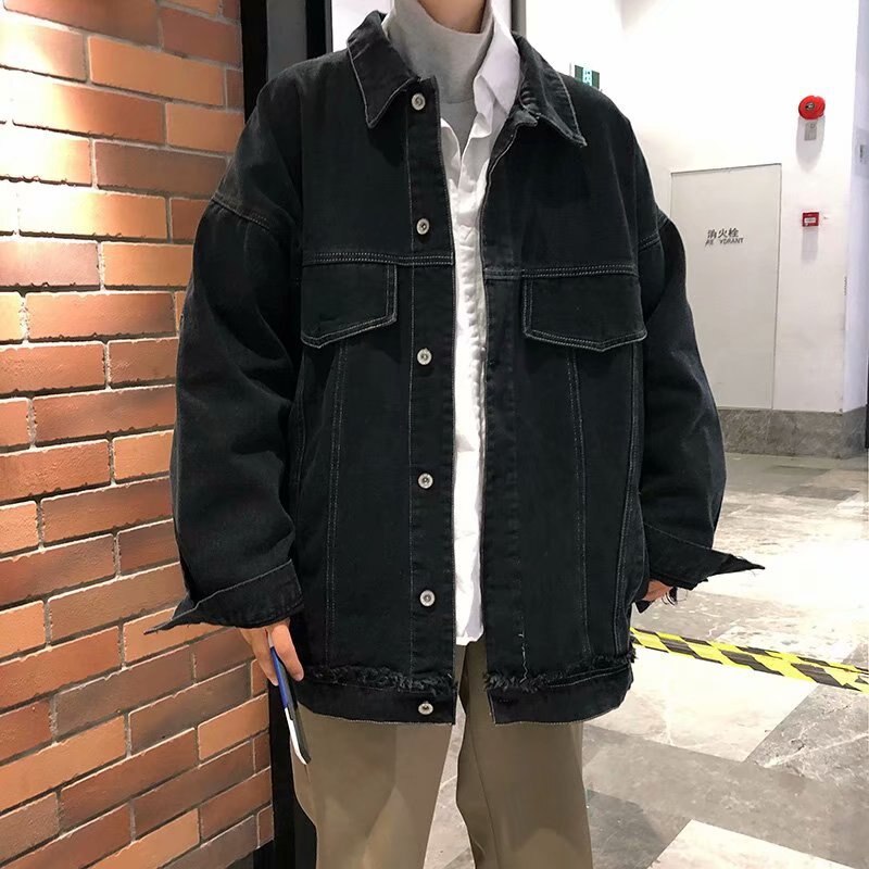 Miesten takit denim reikä revitty tyylikäs plus-size 3xl löysät vintage retro vapaa-ajan katuvaatteet teinit takit yksinkertaiset kaikki sopivat korealaiset: Musta / M