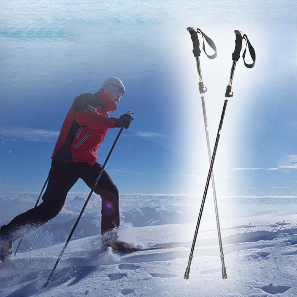 Outdoor Winter Handle Ski Poles 5 knots Aluminum Folding Mountaineering Crutch Tungsten Tip Climbing Sport Trekking pole