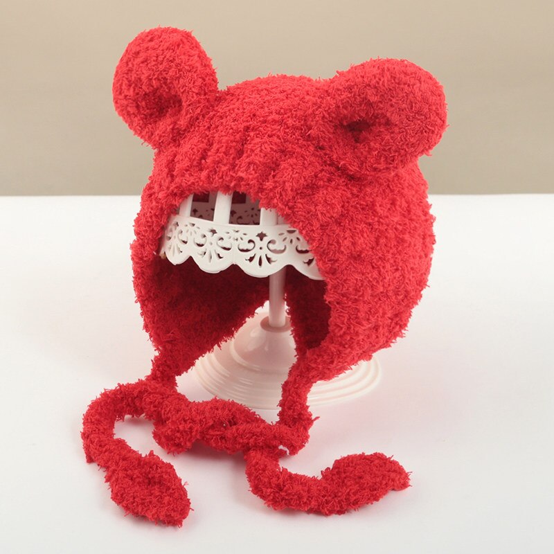 Vrouwelijke babymutsen herfst winter baby handgemaakte wollen mutsen kinderen super schattig uitje schattige meisjes casual mutsen 0-3 jaar: Rood
