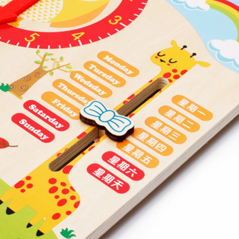 Holz Uhr Kognitiven Kalender Uhr Pädagogisches Lehrmittel Holz freundlicher GXMB