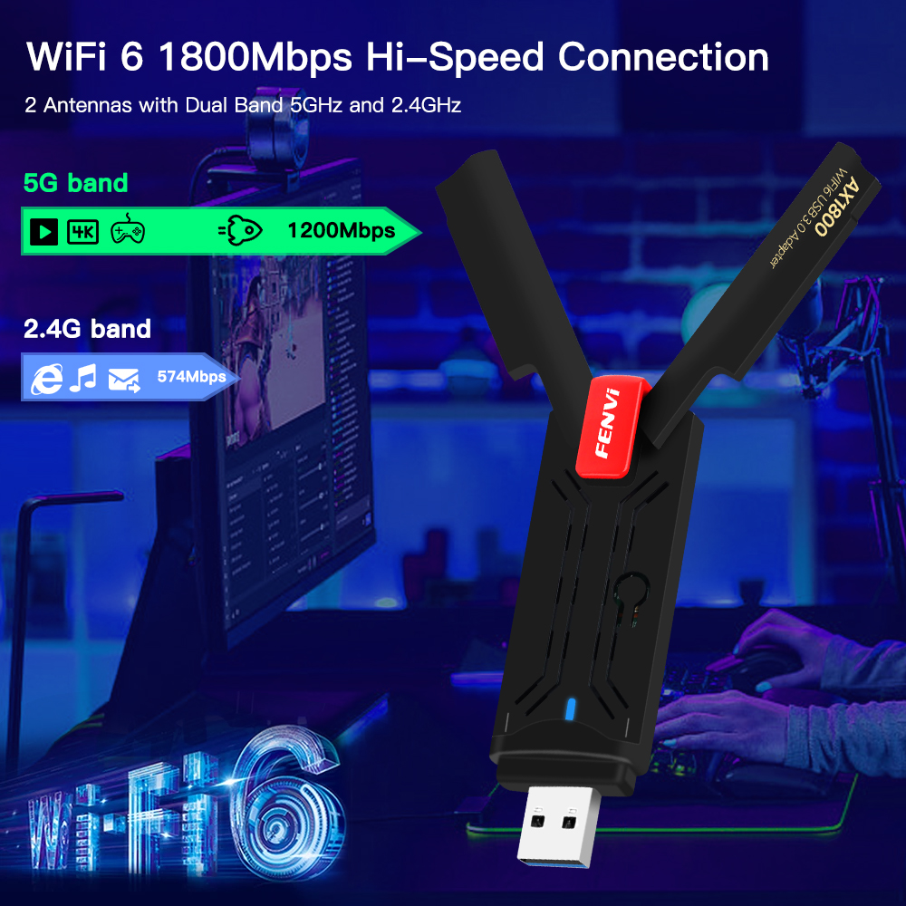 Fenvi WiFi 6 USB 3.0 Adapter AX1800 Dual Band 2.4G/5GHz Wifi6 USB Dongle Receiver Wireless Network Card MU-MIMO For PC Laptop