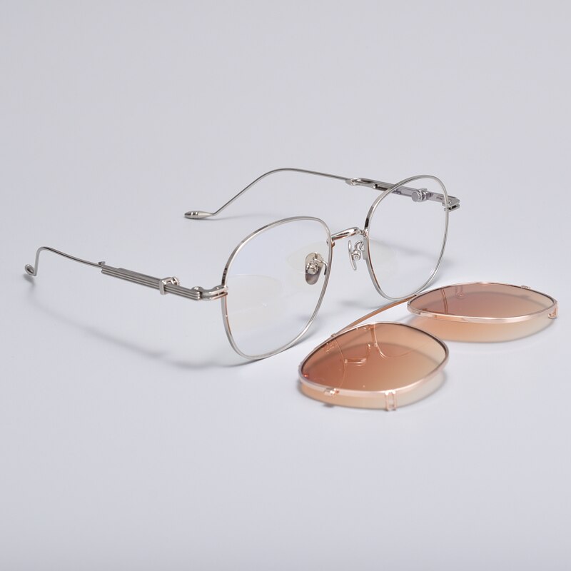korean Prescription Eyeglasses Frame With clip men Women Round Myopia Optical Gentle Diplo-the cub 032 Glasses Frame: Silvery brown