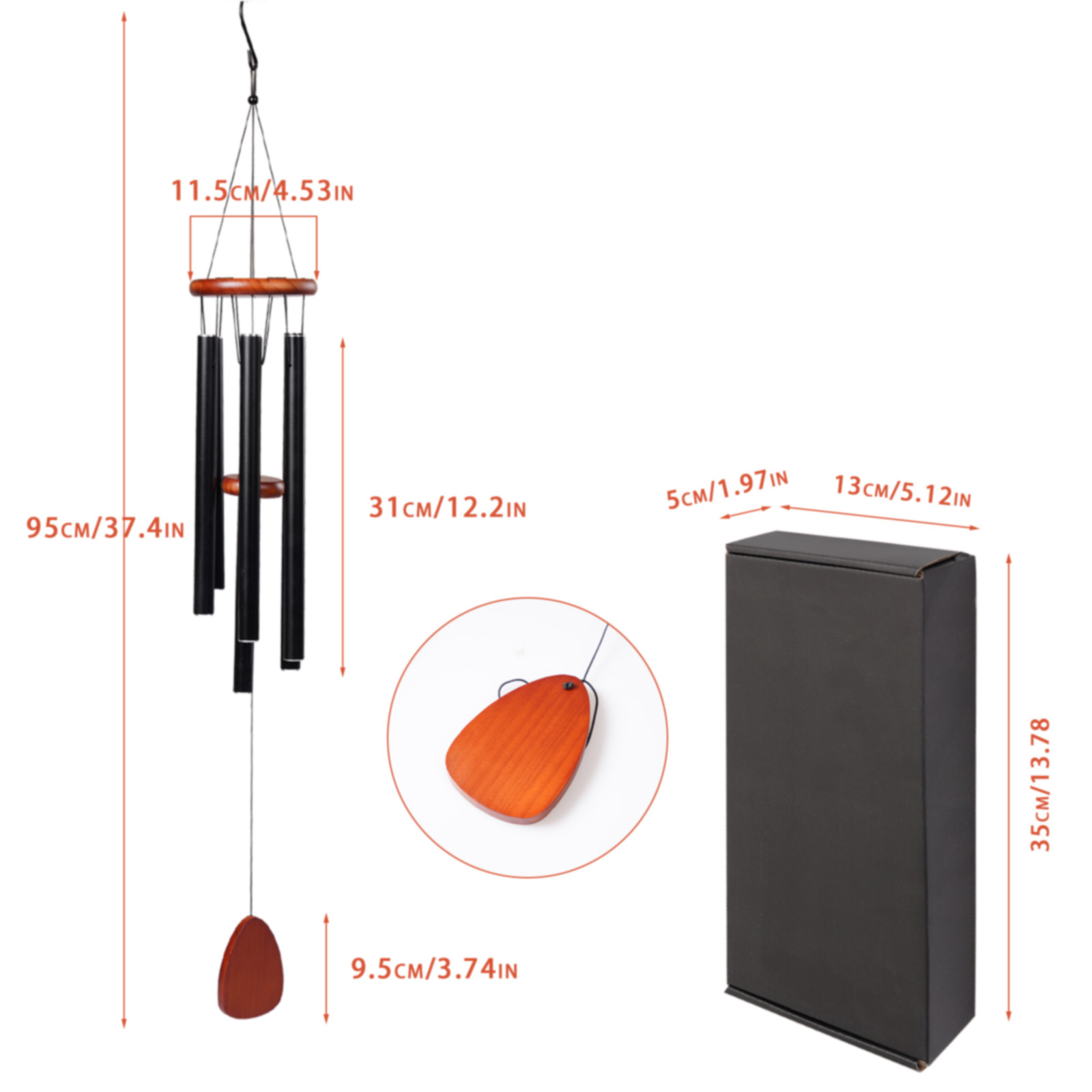 Campana de carillón de viento de Metal, 37 pulgadas, 6 tubos de aluminio hechos a mano para decoración de jardín al aire libre, Patio, hogar, decoración Zen, meditación
