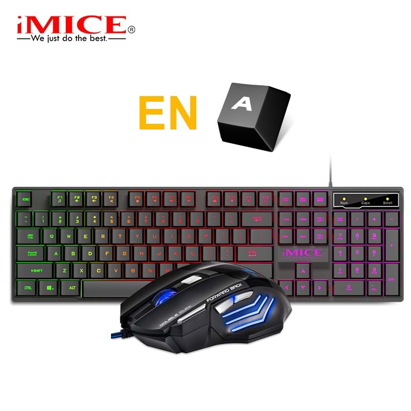 Gamer Keyboard And Mouse For Computer Pc RGB Gaming Keyboard Laptop Backlight Gamer Kit 104 Keycaps Russian Wired Usb Keyboard: Enkglish Set