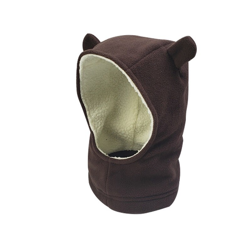 Barn kepsar fleece mössa halsduk i ett stycke söt björn öron keps halsduk baby hattar pojkar vinter mössa barn hattar kepsar: Brun / 1-2 år