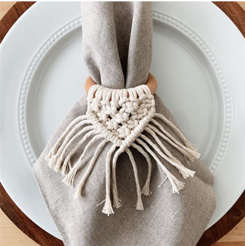 Servilletero de macramé con cuerda de algodón, servilletero europeo hecho a mano, Decoración de mesa de cena, manualidades, suministros para de boda, decoración, 2 uds.: e