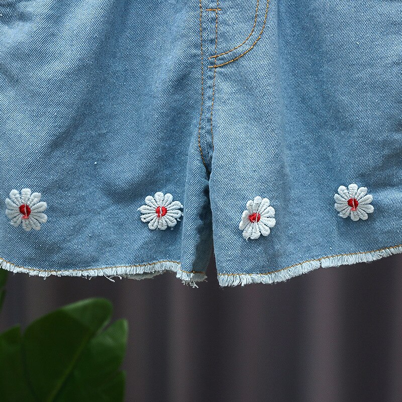 Baby Meisjes Shorts Jeans Zomer Dunne Bloemen Kids Denim Korte Broek Elastische Taille Peuter Meisjes Shorts Kinderen Kleding