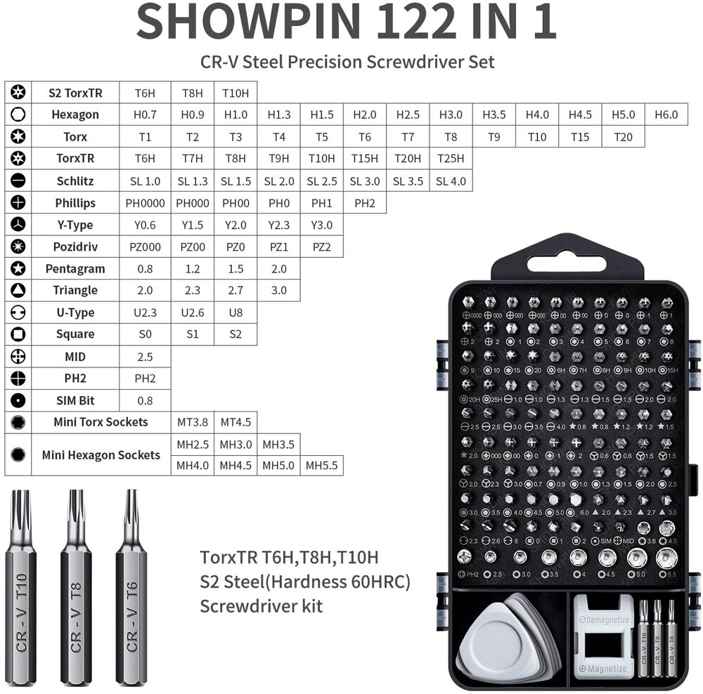 122 in 1 Magnetic Laptop Screwdriver Kit Computer Repair Kit Precision Screwdriver Set Small Impact Screw Driver Set with Case