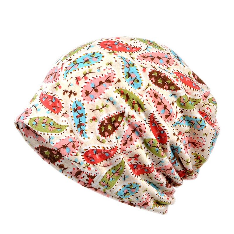 Utomhus sport halsduk blommig cashewtryckt solskydd löparkeps andas elastisk bomullsmössa halsvärmare resehuvudbonader: Beige