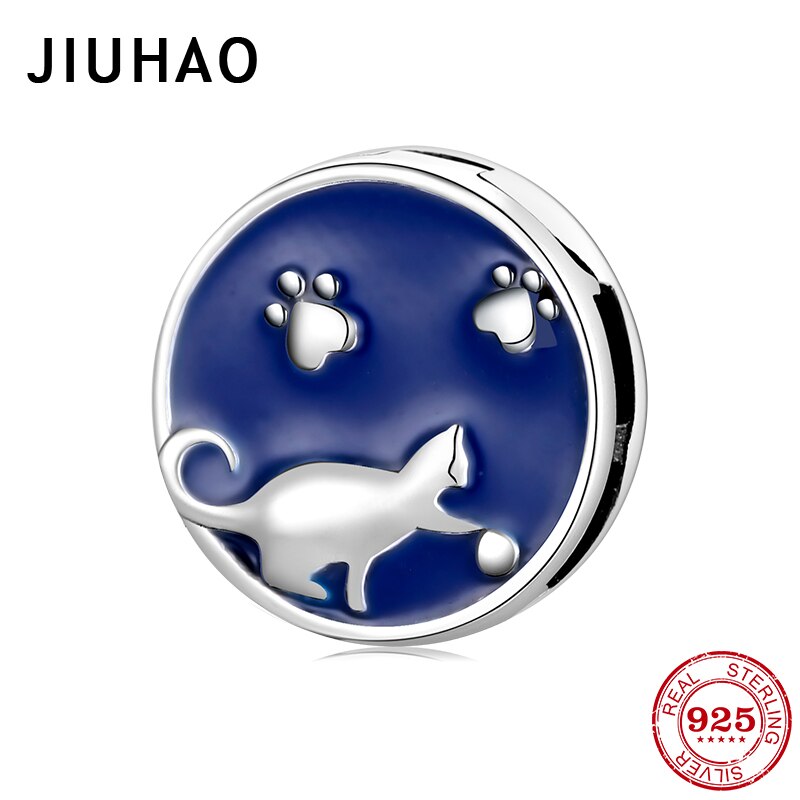 Elegante gatto che gioca Blu dello smalto di Fascino clip perline Accessori misura Originale JIUHAO FAI DA TE riflessione Dei Braccialetti Monili Che Fanno Regali